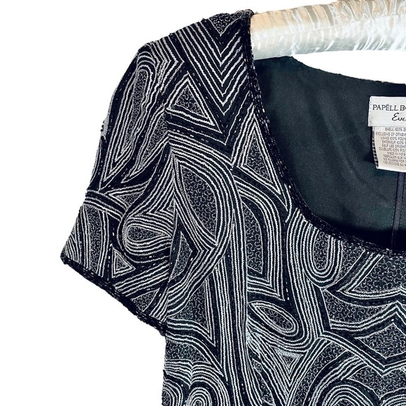 PAPELL Boutique Evening Formal Beaded Blouse Black Silver Cocktail Party - Picture 3 of 11